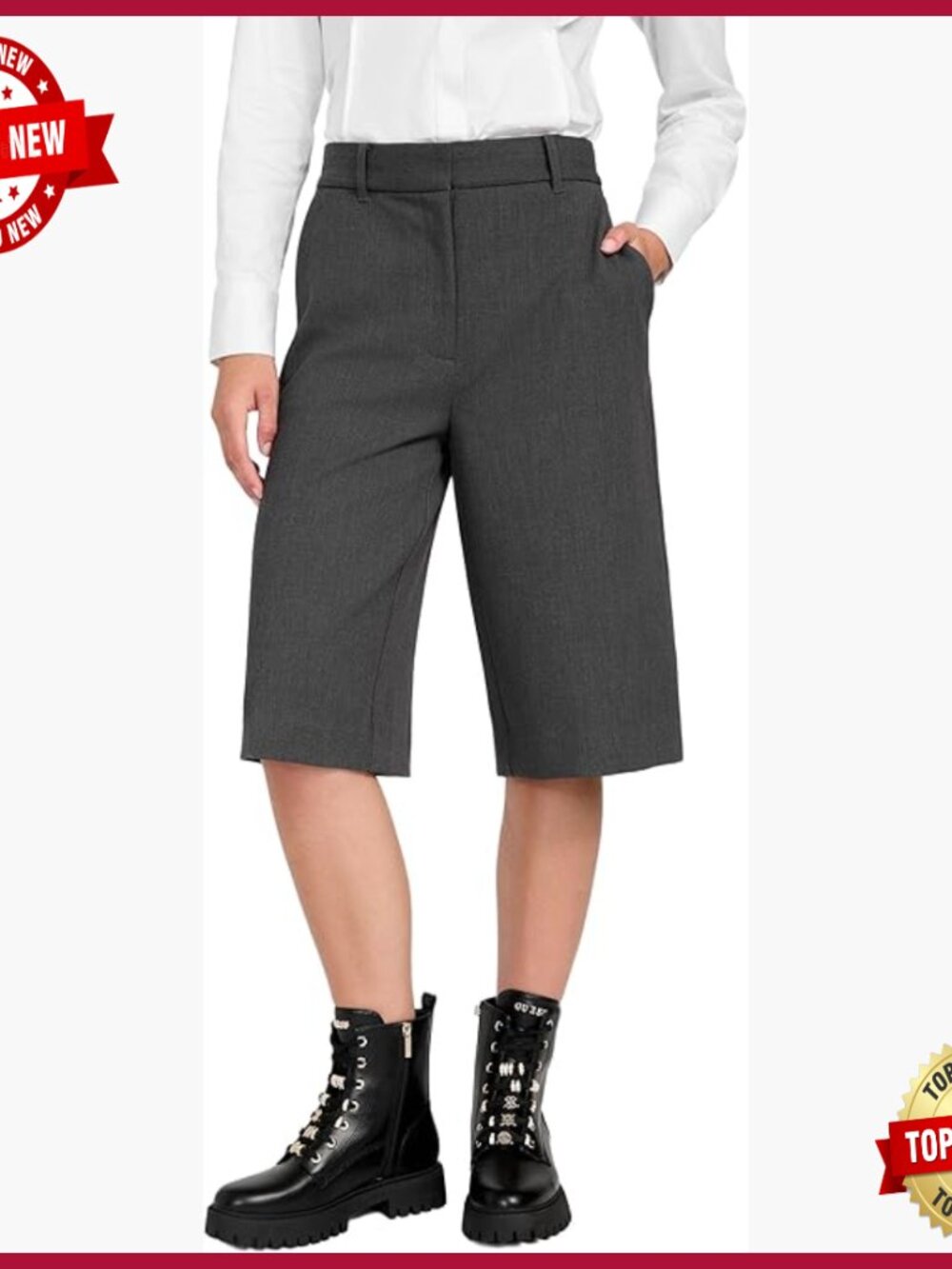 High Rise Eco Bermuda Shorts with Pockets, Recycled Polyester